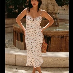 Rouje Cream Dress with Red and Green Floral Pattern